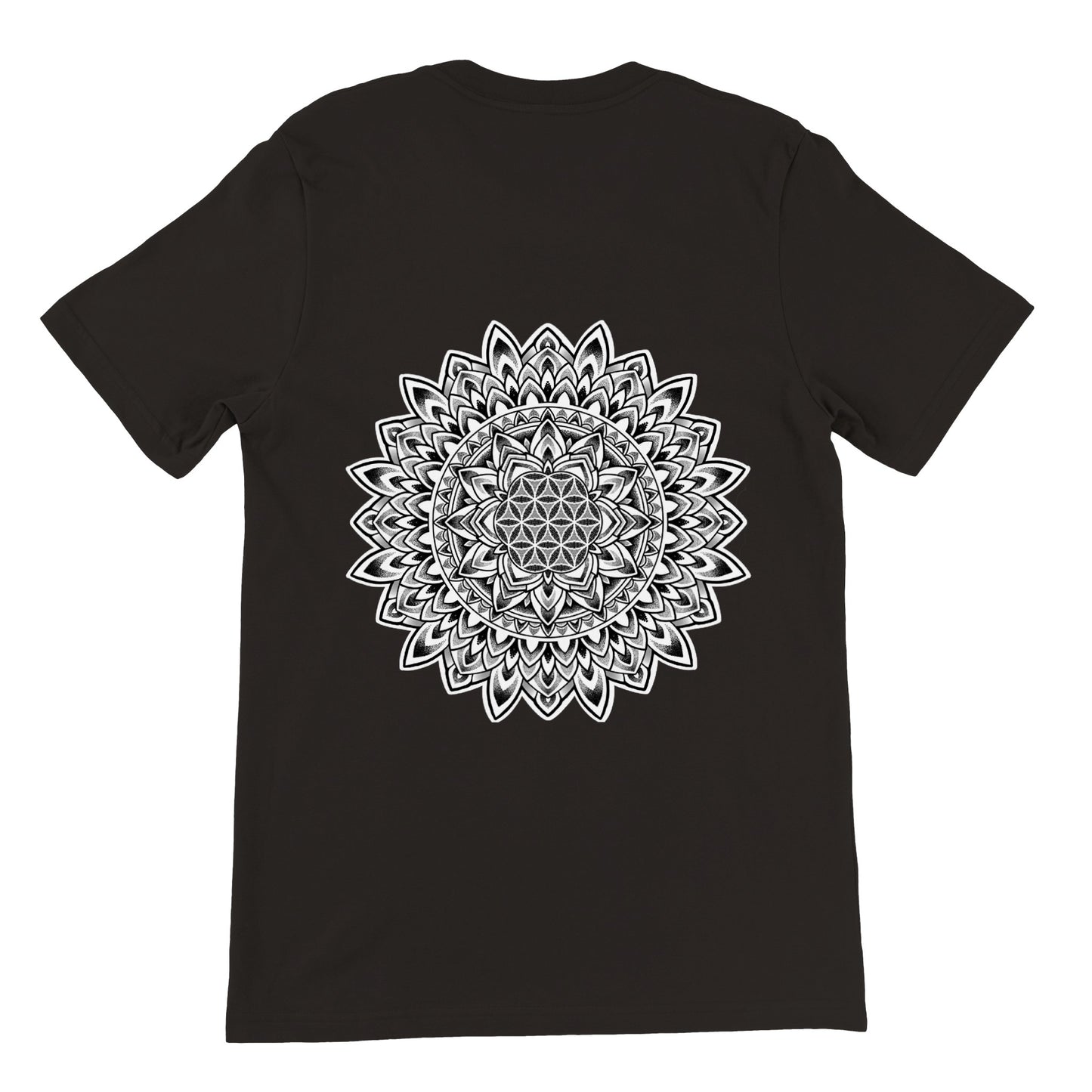 SWIRLY SINATRA Black Premium "MANDALA" Unisex Crewneck T-shirt Pocket and Full Back Print.